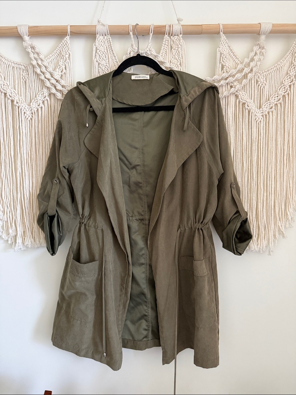 Soft Olive Hooded Utility Jacket with Drawstring Waist